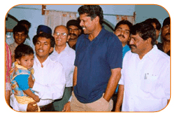 Mr. N Bitra, Friends & Family, With Mr. Kapil Dev & Sri PNV Prasad, Ex. SAAP Chairman, The occasion of Kinetic Boss Vehicle Opening at Bitra's House At Banjara Hills, Road No. 10, On 21st Oct'2002
